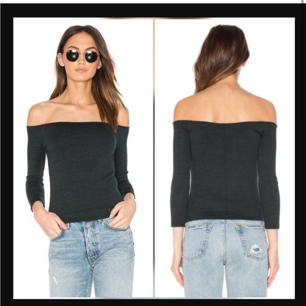 Rag & Bone Donna Top size small dark green/black off the shoulder top